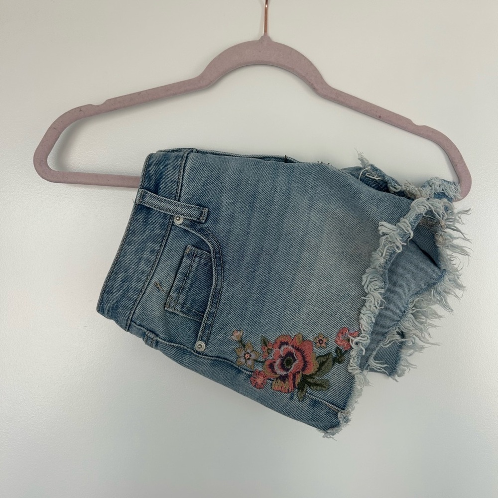 Embroidered Denim Shorts with Floral Design
